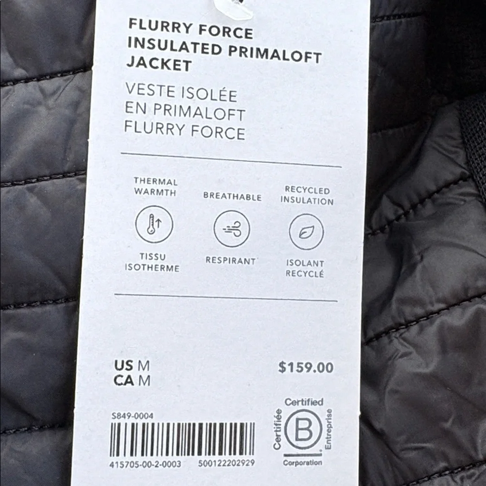NWT Athleta Flurry Force Insulated Primaloft Black Jacket Sz M (#415705)